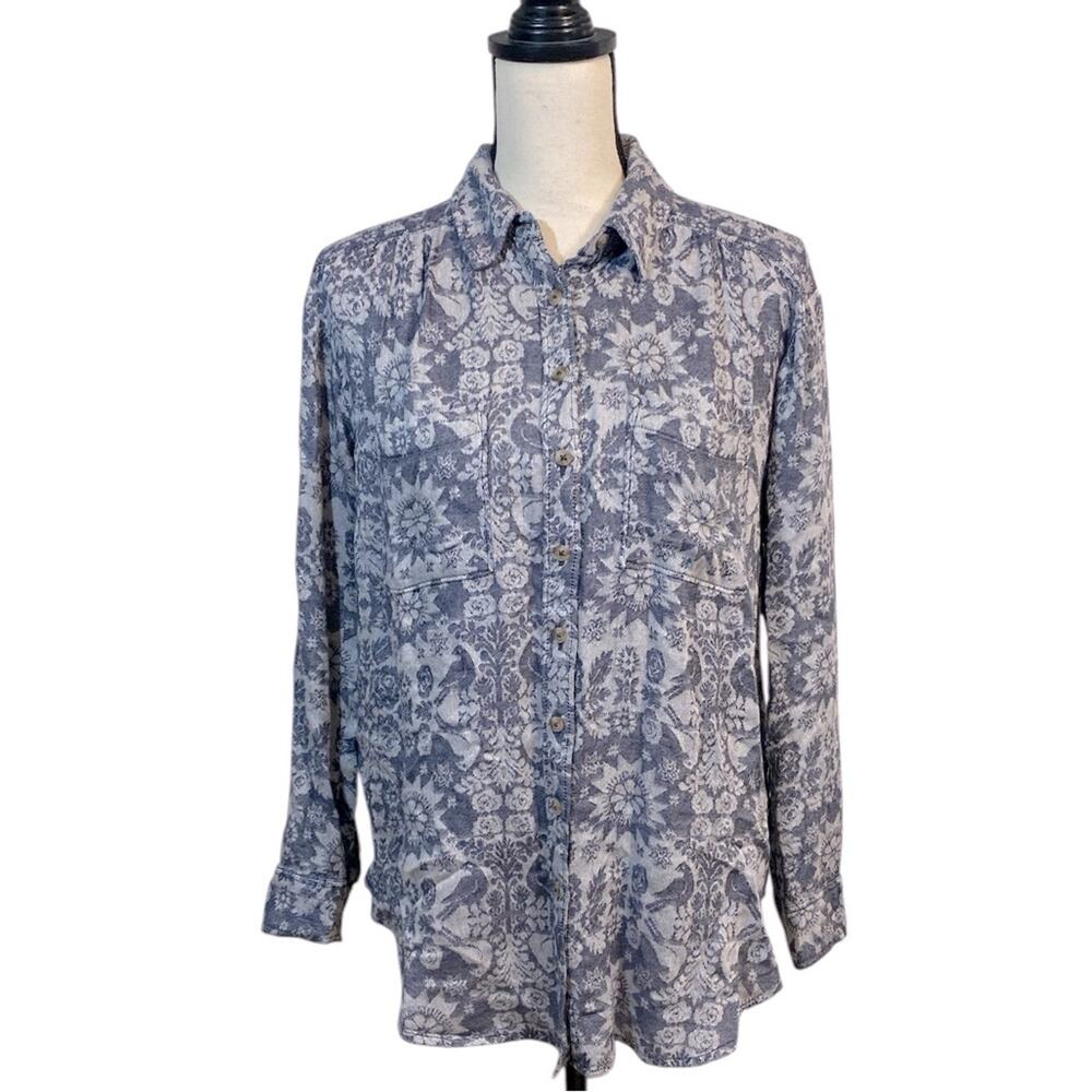 Anthropologie Pilcro Gray Bird Oversized Button Down Shirt Size Small